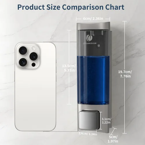 Vista 3 de Dispensador de jabón manual para montaje en pared, 6.76 oz/200 ml, sin Plata