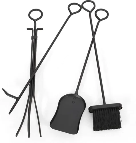 Vista 7 de Christopher Knight Home Darlene - Pantalla plegable de hierro moderno para chimenea con puerta y herramientas, color negro mate