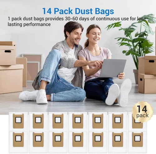 Vista 7 de Paquete de 14 bolsas de polvo, compatibles con Eufy E28 Omni/E25 Omni Robot Aspirador, 3 L de gran capacidad, diseño resistente a desgarros de 4