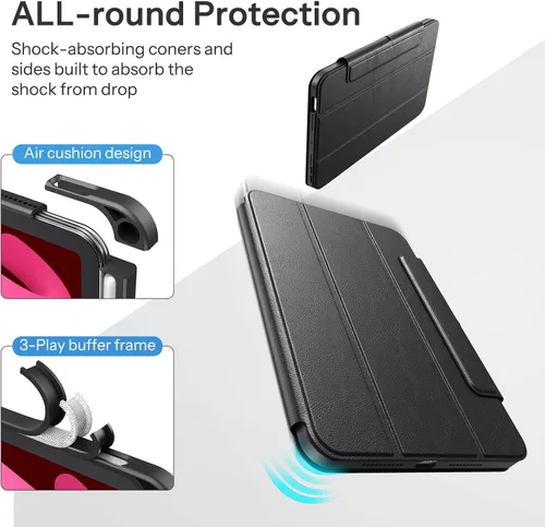 Vista 6 de SPARIN Funda para iPad mini 7 A17 Pro 2024/iPad Mini 6 2021 de 8.3 pulgadas, cubierta magnética desmontable, soporte vertical/horizontal con soporte