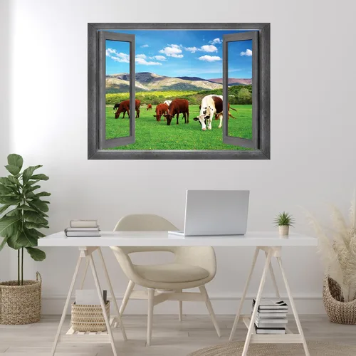 Vista 30 de wall26 Adhesivo decorativo para pared, loros verdes sentados en la rama afuera, ventana abierta, no se pega ni se pega, papel tapiz no tejido