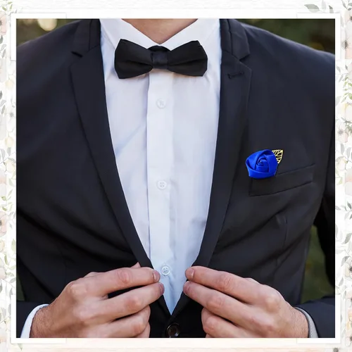 Vista 5 de Zeyune 24 piezas de bolsillo para ojales de boda Boutonniere Rose Boutonniere para hombres, bodas y fiestas de graduación (azul)