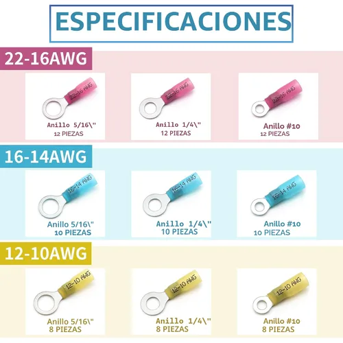 Vista 2 de 90 piezas de conectores de cables termorretráctiles eléctricos - Kit de Oiojuct para alambres marinos y automotrices, surtido de terminales