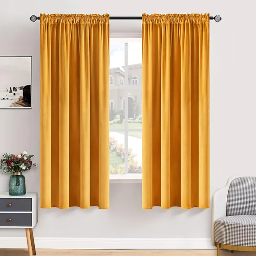 Vista 47 de MIULEE - Juego de 2 paneles de cortinas negro opacas y térmicas de terciopelo para la sala de estar y dormitorio, con bolsillo para cortinero, de 63