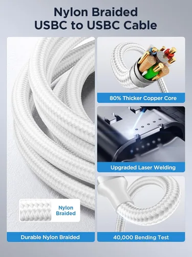 Vista 6 de Aioneus Cable USB C a USB C de 60 W, 6 pies, cable C a C, cable de carga rápida para iPhone17, cargador USB tipo C, cable de carga trenzado USBC a