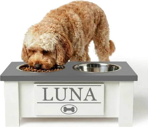 Vista 25 de GTW Soporte de Cuenco Elevado Personalizado para Perros Grandes, Medianos, Pequeños y Extra Pequeños - Cuencos de Acero Inoxidable para Comida