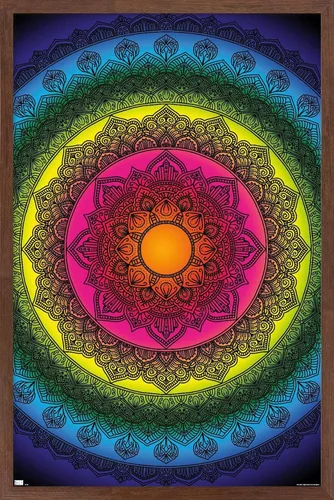 Vista 16 de Trends International Delyth Angharad - Póster de pared con mandalas arcoíris, 14.725 x 22.375 pulgadas, versión enmarcada de madera de granero
