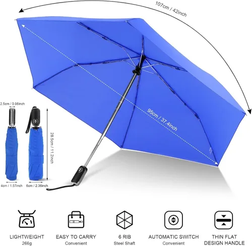 Vista 110 de LEAGERA Paraguas de viaje compacto para bolso, mango plano, impermeable para lluvia ligera