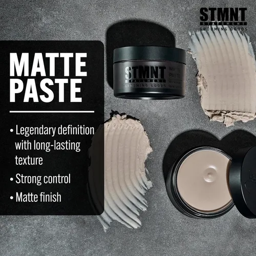Vista 3 de STMNT Grooming Goods - Pasta mate de 3.38 onzas, fijación fuerte durante todo el día y alto volumen, pasta de arcilla para el cabello para hombres