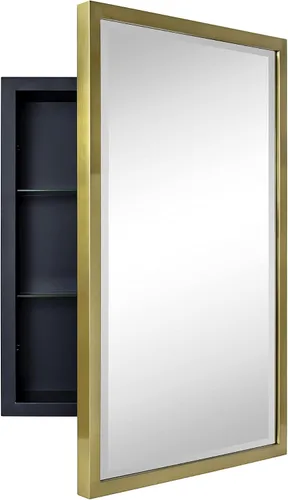 Vista 3 de TEHOME Botiquín de Medicina de Baño Empotrado con Marco de Metal Dorado con Espejo Biselado Rectangular Inclinable Espejos de Tocador para Pared 16