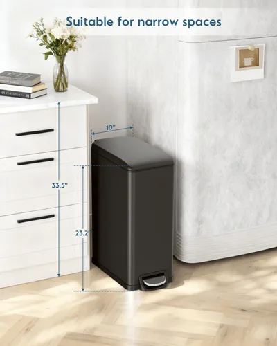 Vista 4 de Arlopu Basurero delgado de cocina de 13.2 galones con tapa, cubo de basura de acero inoxidable de 50 L, cubo de basura grande para cocina, cubo
