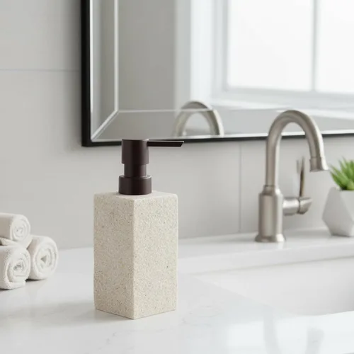 Vista 10 de Dispensador de jabón de manos y loción cuadrado de baño efecto piedra 9 Negro