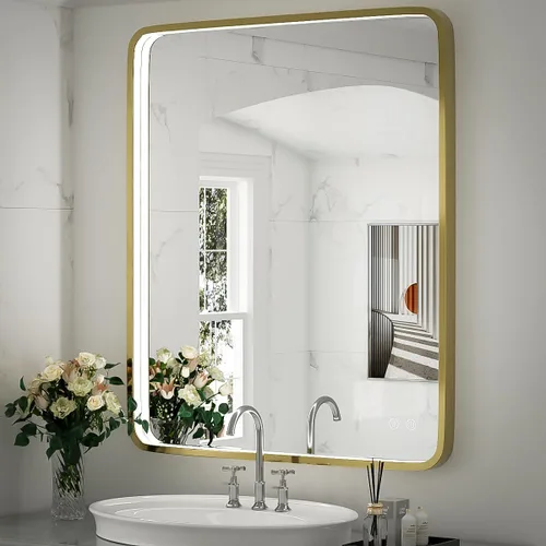 Vista 20 de Espejo Redondo Retroiluminado LED de 32 Pulgadas para Tocador, Espejo de Baño Iluminado Regulable 6000K Montado en Pared con Luces, Antivaho