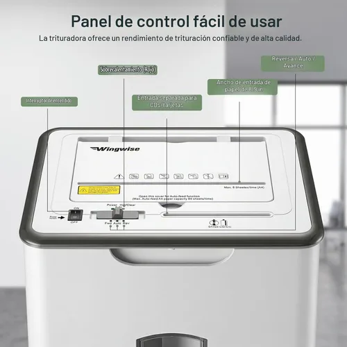 Vista 7 de Wingwise Trituradora de papel de alimentación automática de 60 hojas para blanco: 40 minutos de tiempo de ejecución