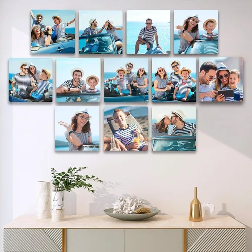 Vista 6 de Azulejos de Fotos Personalizados, Marcos de Fotos de Azulejos Metálicos Mixtos Personalizados Adhesivos para Pared, Marcos de Fotos Collage