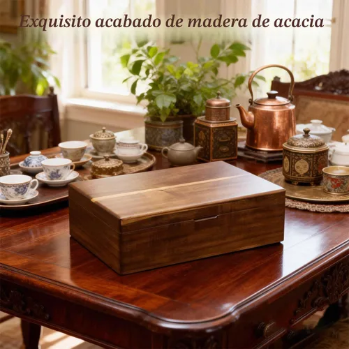 Vista 5 de Organizador de bolsas de té de madera de acacia con compartimentos