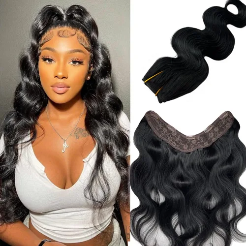 Vista 5 de Extensiones de cabello negro azabache, cabello humano con clip en forma de V, 14 pulgadas, añadiendo volumen y extensiones de cabello real liso