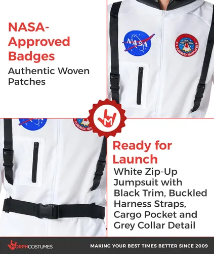 Vista 3 de Morph, Disfraz de astronauta para hombre, traje espacial, disfraces de Blanco