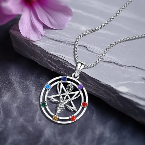 Vista 6 de DRINSPER Collar de plata de ley 925 con hongo Joyería satánica Collar Hécate Witches Kont, joyería pagana regalo para hombres y mujeres.