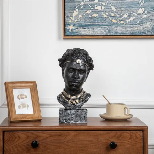 Vista 4 de Leekung Figura de resina de escultura africana, decoración del hogar hecha a mano, 12.2 x 6.3 x 4.3 pulgadas, color negro