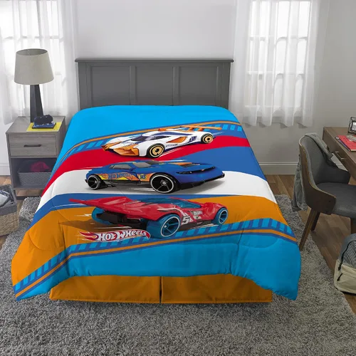 Vista 6 de Franco Ropa de cama para niños, edredón reversible de microfibra súper suave, tamaño individual/matrimonial, Hot Wheels (paquete de 4)