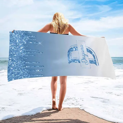 Vista 10 de InterestPrint Toalla de playa personalizada para mujeres y hombres, con texto dorado brillante, color verde, toallas de playa personalizadas