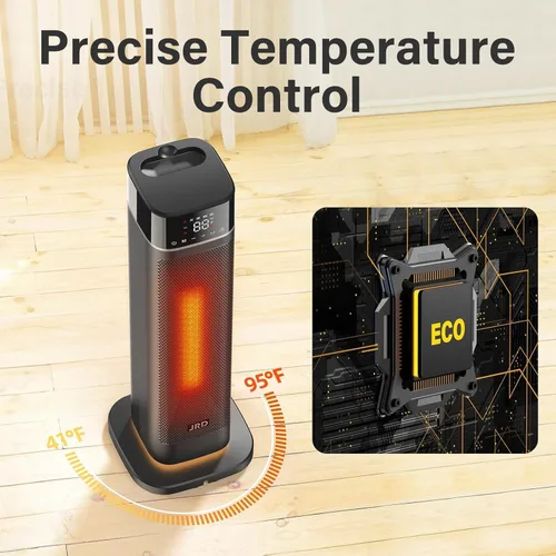 Vista 6 de JRD - Calentador de espacio de 24 pulgadas, calentador eléctrico portátil de calentamiento rápido con control remoto, luz nocturna, oscilación