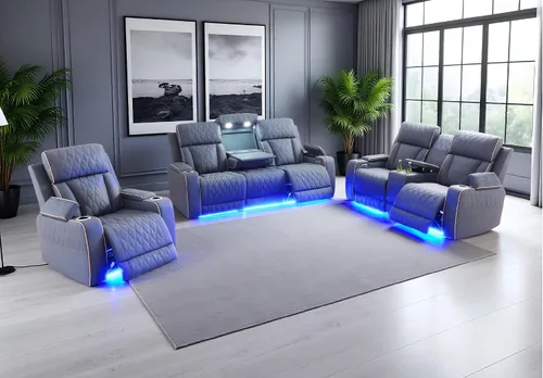 Vista 12 de Juego de sofás reclinables eléctricos, juegos de muebles de sala de estar, sofá reclinable eléctrico moderno negro, sofá biplaza y silla