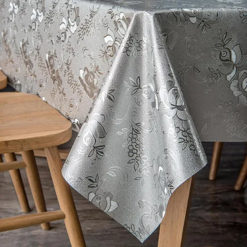 Vista 10 de FAVE Manteles dorados de vinilo para mesa de comedor de cocina, cubierta de mantel de PVC lavable para mesa rectangular para bodas, banquetes