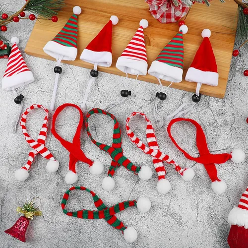 Vista 5 de CCINEE Juego de 12 bufandas de gorro de pollo para mascotas, mini sombrero de Papá Noel, bufanda de Navidad con correa ajustable para la barbilla