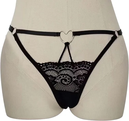 Vista 7 de MASKE Bragas sexis para mujer, traviesas para el sexojuego, bordado de encaje transparente, vendaje cruzado y cintura baja