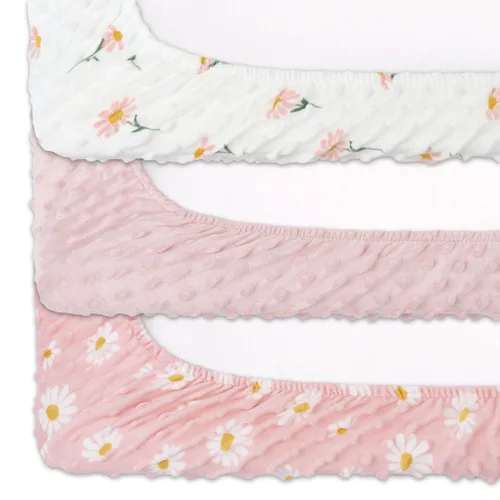 Vista 5 de The Peanutshell Fundas para cambiador de bebé para niña, sábanas de cambiador Minky para niñas, decoración floral rosa, margarita de girasol bohemio