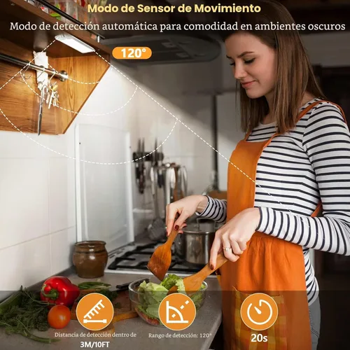 Vista 5 de Paquete de 2 luces con sensor de movimiento para debajo del gabinete, batería recargable USB-C de 1700 mAh, 3 temperaturas de color y regulable