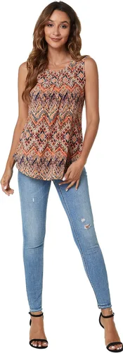 Vista 6 de SUNNEGOO Camiseta sin mangas para mujer con estampado, plisada, holgada, casual, tipo túnica, para el verano