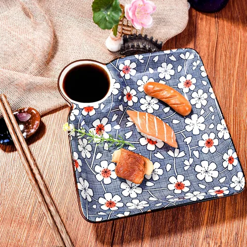 Vista 2 de Juego de 2 platos de cerámica de Gyoza de 7.1 pulgadas con plato de vinagre (color B)