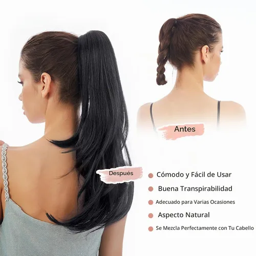 Vista 6 de Extensión de Cola de Caballo, Extensión de Cabello con Garra Larga de 20", Piezas de Cabello Sintético Ondulado Liso con Clip en Peluca de Cola