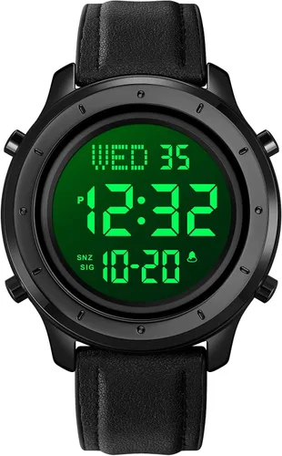 Vista 17 de Reloj deportivo digital con correa de resina negra, impermeable, cronómetro, para hombres y mujeres