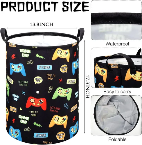 Vista 2 de Zhehao 2 Piezas Cesta de Ropa Sucia Gamer para Niños Cesta de Ropa Sucia para Niños Decoración de Habitación Gamer Cesta de Almacenamiento Gaming