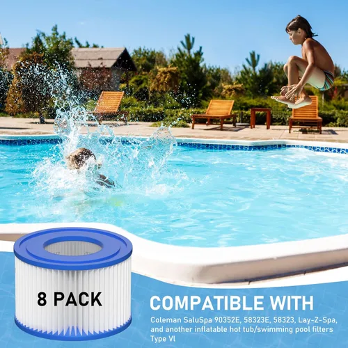 Vista 7 de Cartucho de filtro para bañera de hidromasaje tipo VI compatible con bomba de piscina Lay-Z-Spa, Coleman SaluSpa 90352E, 58323E, 58323 (paquete de 8)