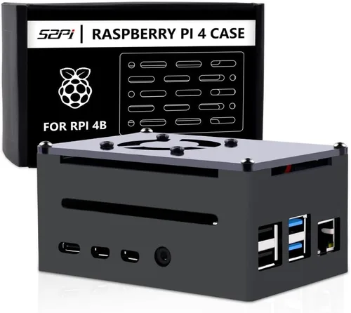 Vista 8 de GeeekPi Funda para Raspberry Pi 4, Pi 4 de aluminio con ventilador, disipador de calor Pi 4 para Raspberry Pi 4 Modelo B, carcasa alta compatible