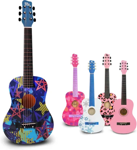 Vista 9 de Guitarra acústica de cuerdas de metal de 30 pulgadas, regalo para niñas, juguetes musicales para niños, instrumento musical (negro-2)
