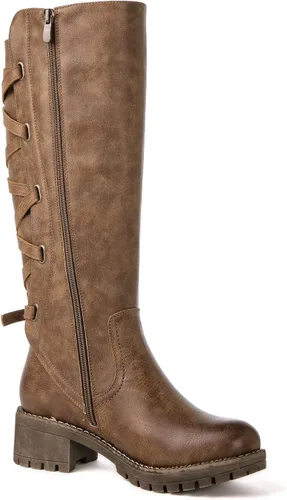 Vista 3 de GLOBALWIN Women's Strappy Motorcycle Knee High Boots, Wide Calf Riding Boots Back Lace Up Fall Winter Fashion Knee High Boots For Women