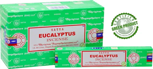 Vista 4 de EARTH Satya - Varillas de incienso de eucalipto de 15 GMS (paquete de 12) (certificado verde) Agarbatti indio perfumado enrollado a mano, perfecto