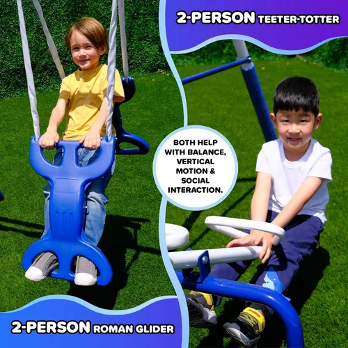 Vista 6 de Sportspower Super 9 Juego de columpios metálicos para juego al aire libre en el patio trasero: Teeter Totter, Glide Ride, Roman Glider, columpio