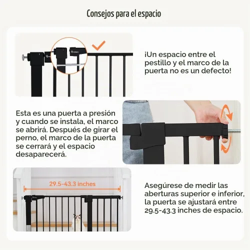 Vista 6 de COMOMY Puerta de bebé de 29.5-43.3 pulgadas extra ancha para puertas de Negro