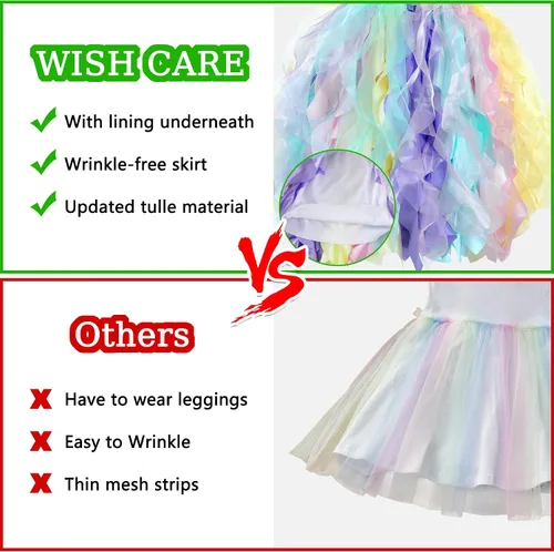 Vista 7 de Wish Care Vestido de unicornio para niñas de 3 a 10 años, vestido de tutú de unicornio con lentejuelas y arco iris, traje de fiesta de cumpleaños