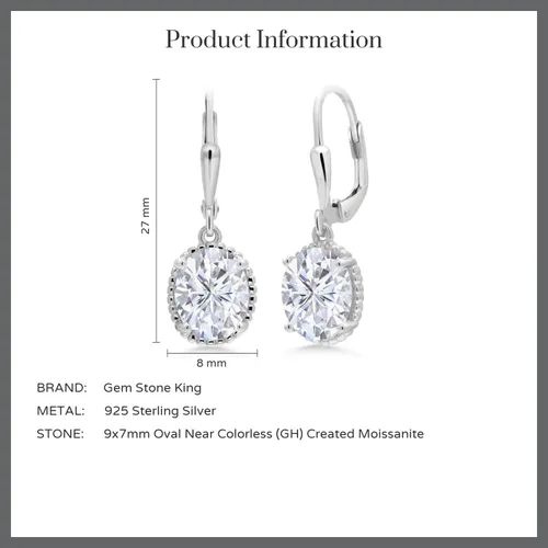Vista 41 de Gem Stone King Aretes colgantes de gota para mujer, plata de ley 925, piedra natal ovalada de 0.354 x 0.276 in, joyería fina, regalos para ella