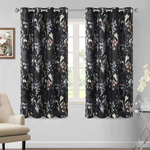 Vista 22 de H.VERSAILTEX Cortinas 100% opacas de 63 pulgadas de largo, juego de 2 paneles de cortinas estampadas con aislamiento térmico para dormitorio