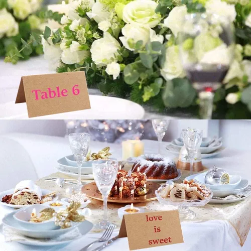 Vista 5 de 10 tarjeteros de madera rústica para mesa de madera con 20 tarjetas de mesa de papel kraft para colocar tarjetas de mesa para fiestas, bodas
