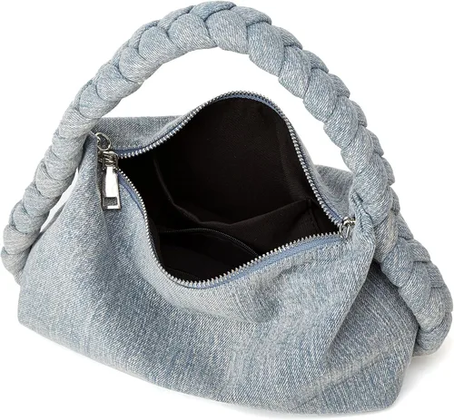 Vista 4 de Bolso de mano de mezclilla para mujer, bolso de mano tejido a mano, bolso cruzado casual, bolso de hombro, bolso de mensajero de cadena de moda